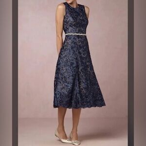 BHLDN Hitherto Adela Blue Lace Midi Formal Dress Size 2 Wedding Party Classic